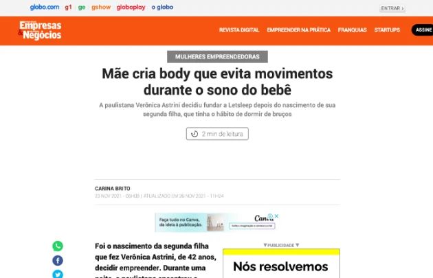 Reportagem na Folha de São Paulo