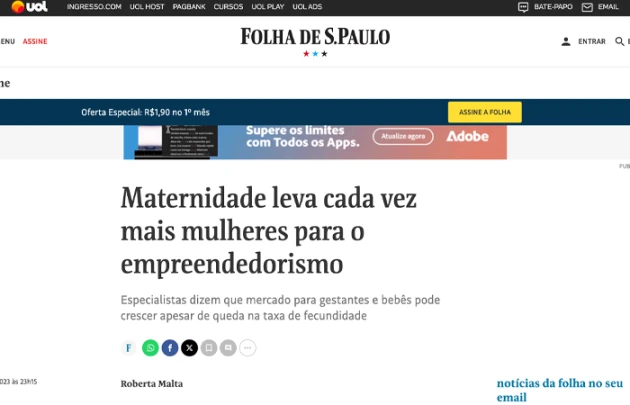 Reportagem na Folha de São Paulo
